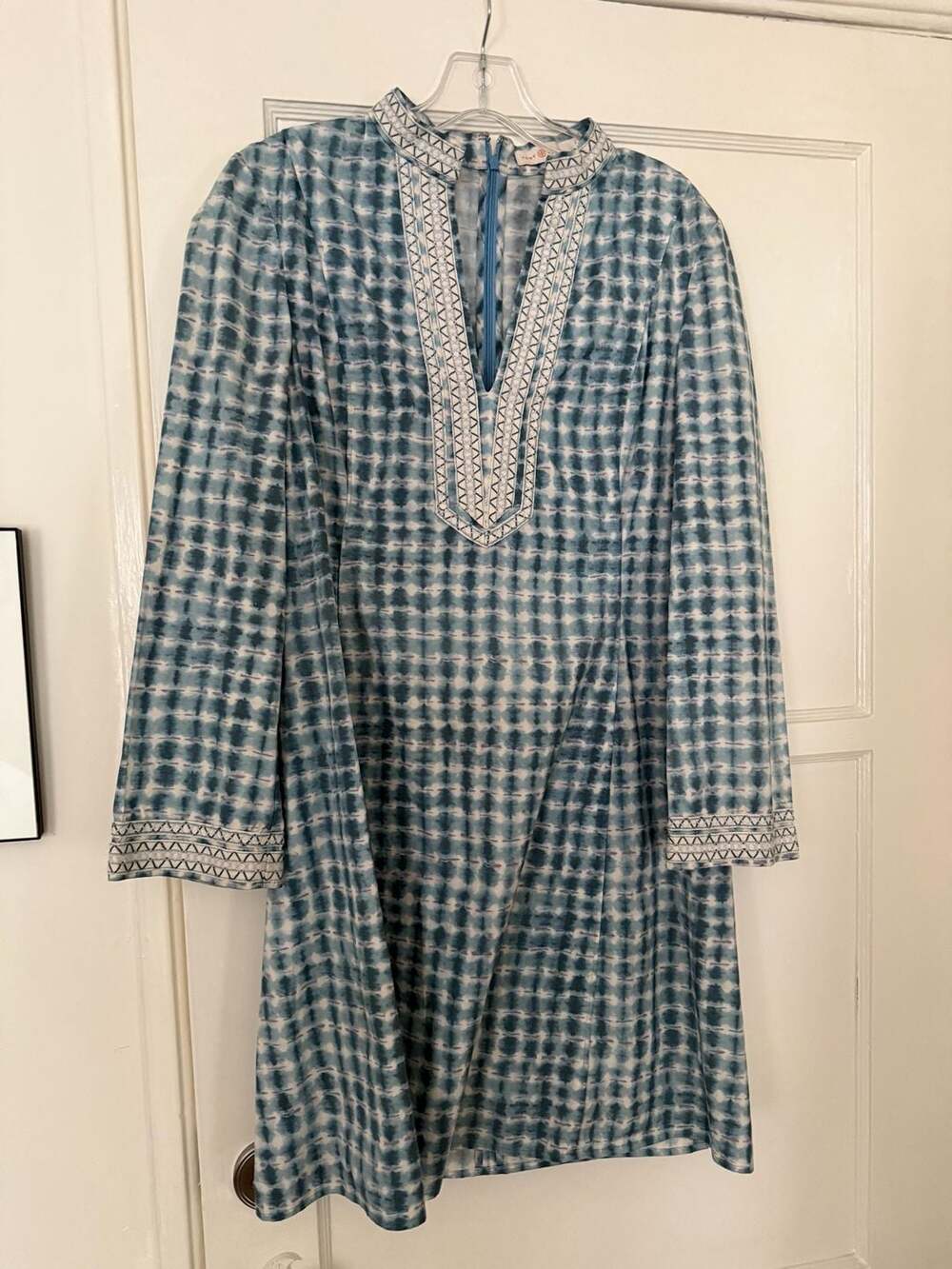 Tory Burch Blue Tie-Dye Embroidered Tunic Dress